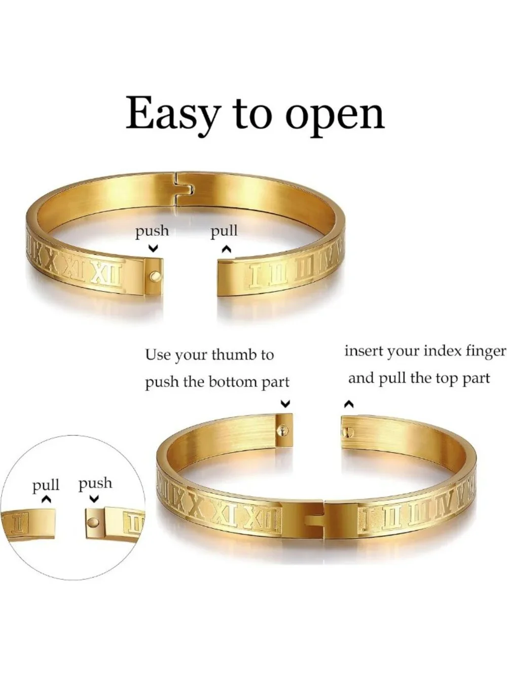 3PCS Men's Luxury Stainless Steel Bracelets Set - Gold Roman Numeral & Twisted